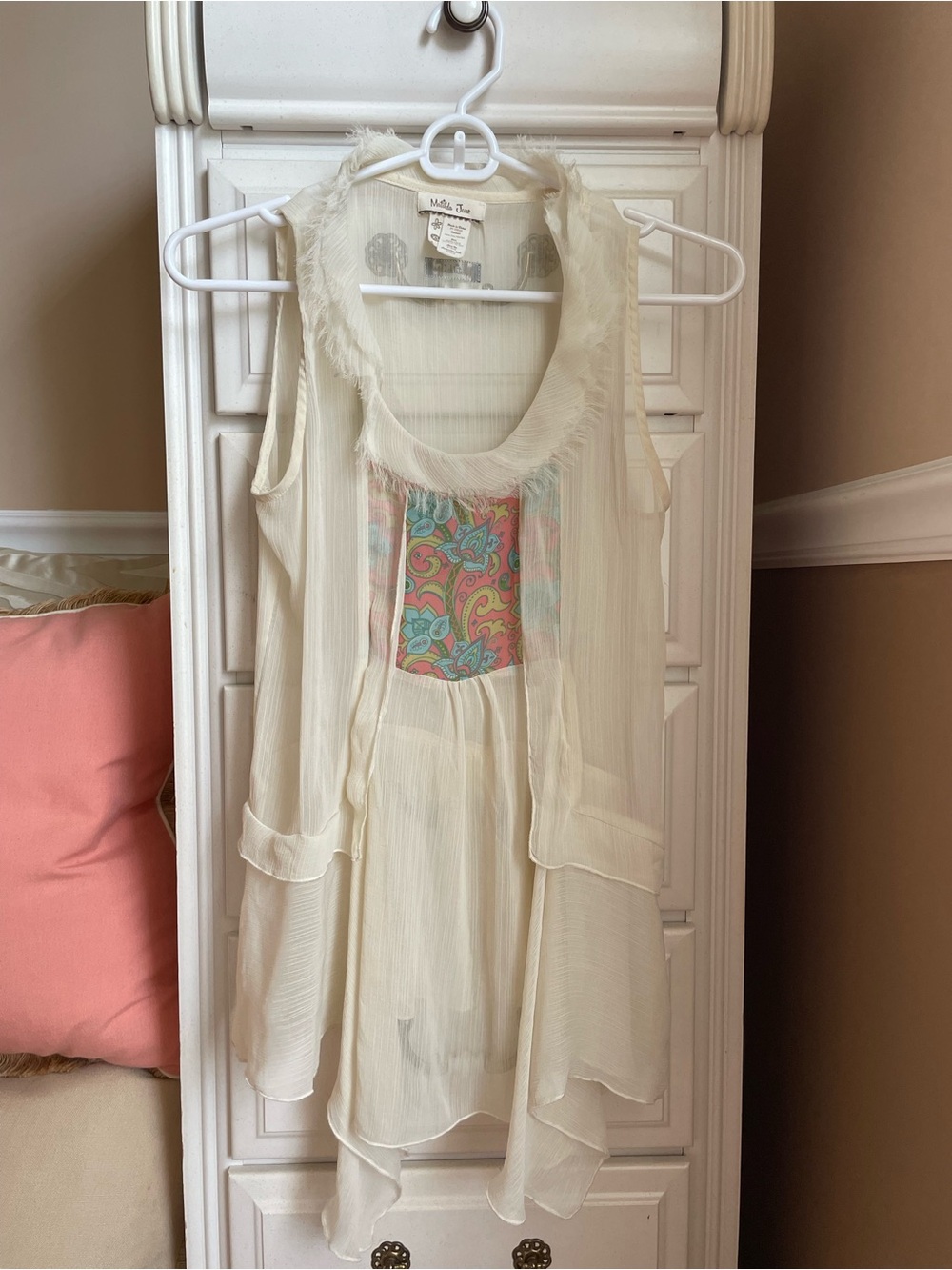 Matilda Jane Cream Layered Sleeveless Flowy Top with Colorful Paisley Inset